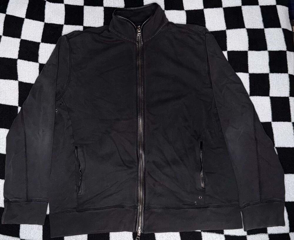 Polo Ralph Lauren Black Full-Zip Track Jacket with Leather Trim Size XL